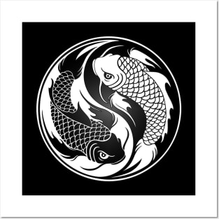 White and Black Yin Yang Koi Fish Posters and Art